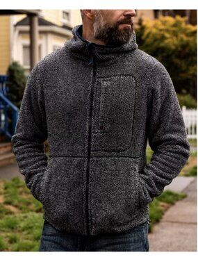 RELWEN Shag Fleece Zip Hood Jacket Sherpa Full Zip M Men Outdoor Hiking GreyBlue